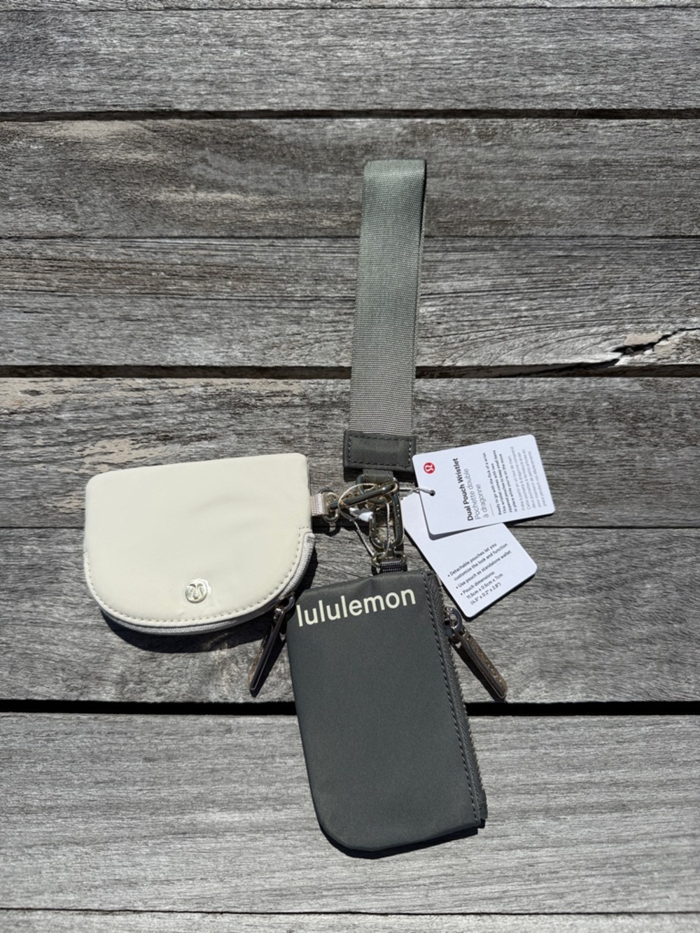 Lululemon Dual Pouch Wristlet Grey‎ Sage/Light Ivory/Gold NWT